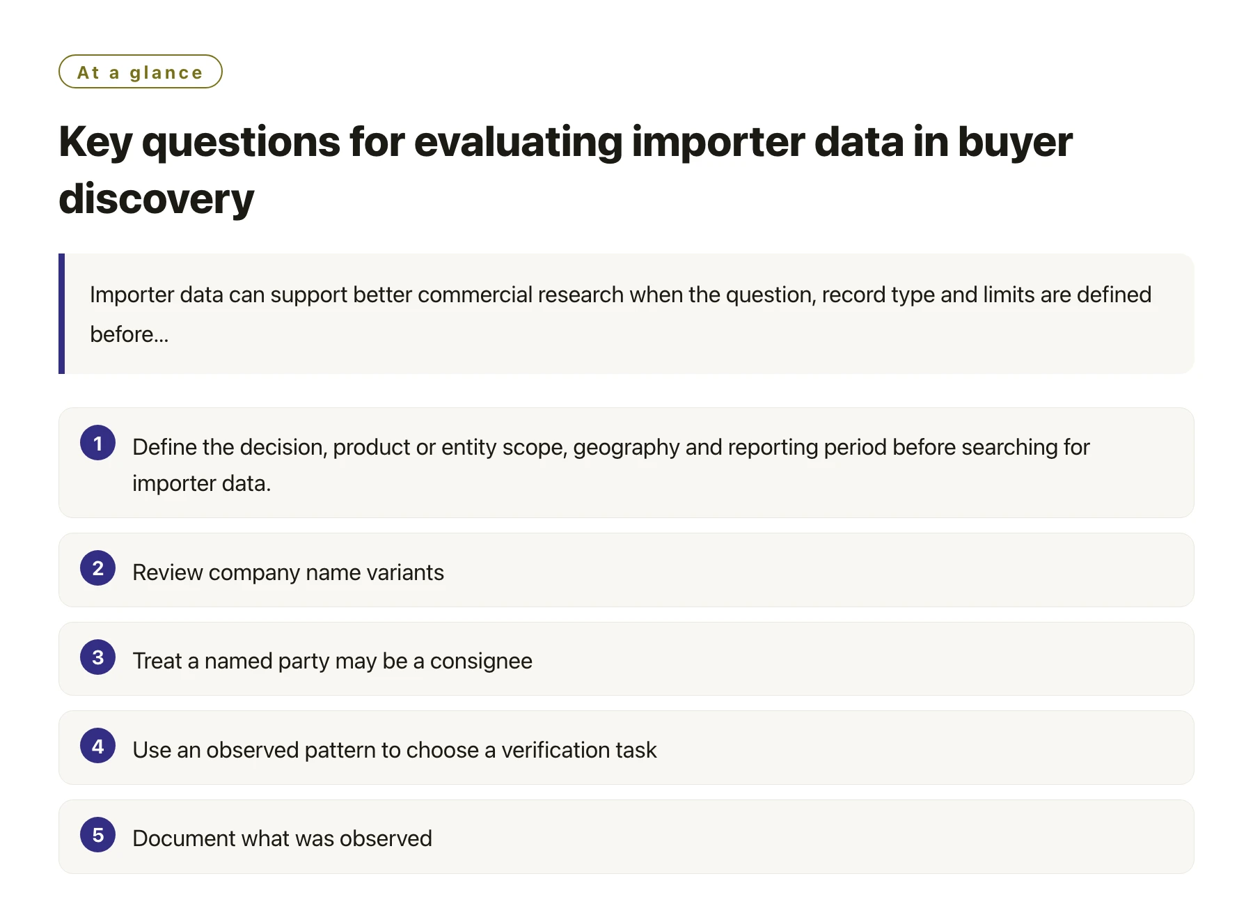 Key questions for evaluating importer data in buyer discovery——全文要点速览